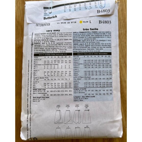 Butterick FF (16-18) B4803 Sewing Pattern Easy Fashion Six Skirt Styles Cut - Picture 4 of 4